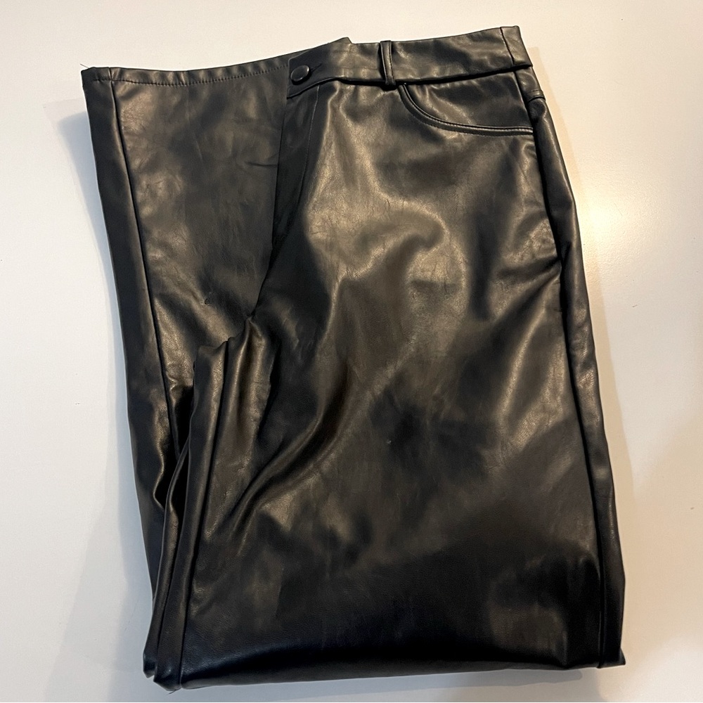 Faux leather, high waisted, wide leg pants